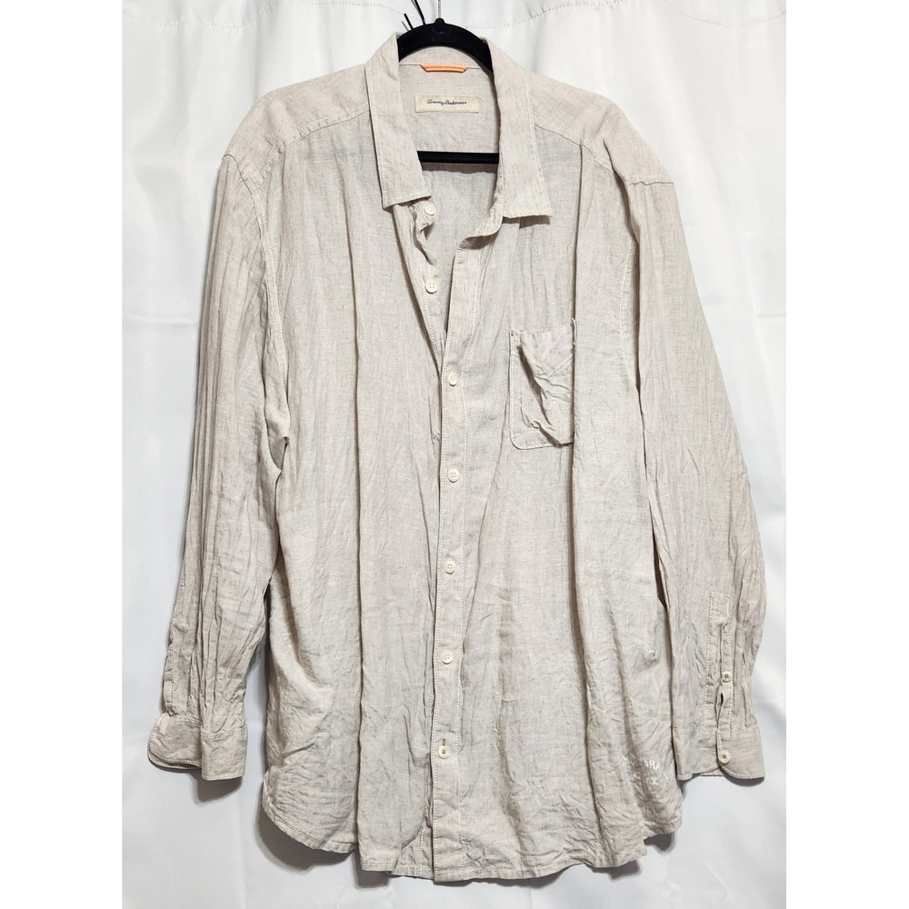 Tommy Bahama Relax Mens 3XL Linen Long Sleeve Button Down Shirt Beige Oatmeal